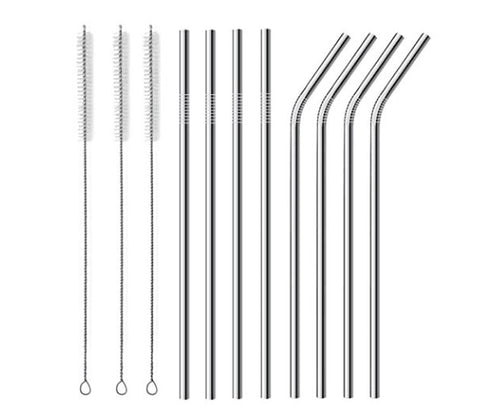 Free shipping 10.5 inch stainless steel drinking straws 4 straight 4 bent with 3 cleaning brushes rust free